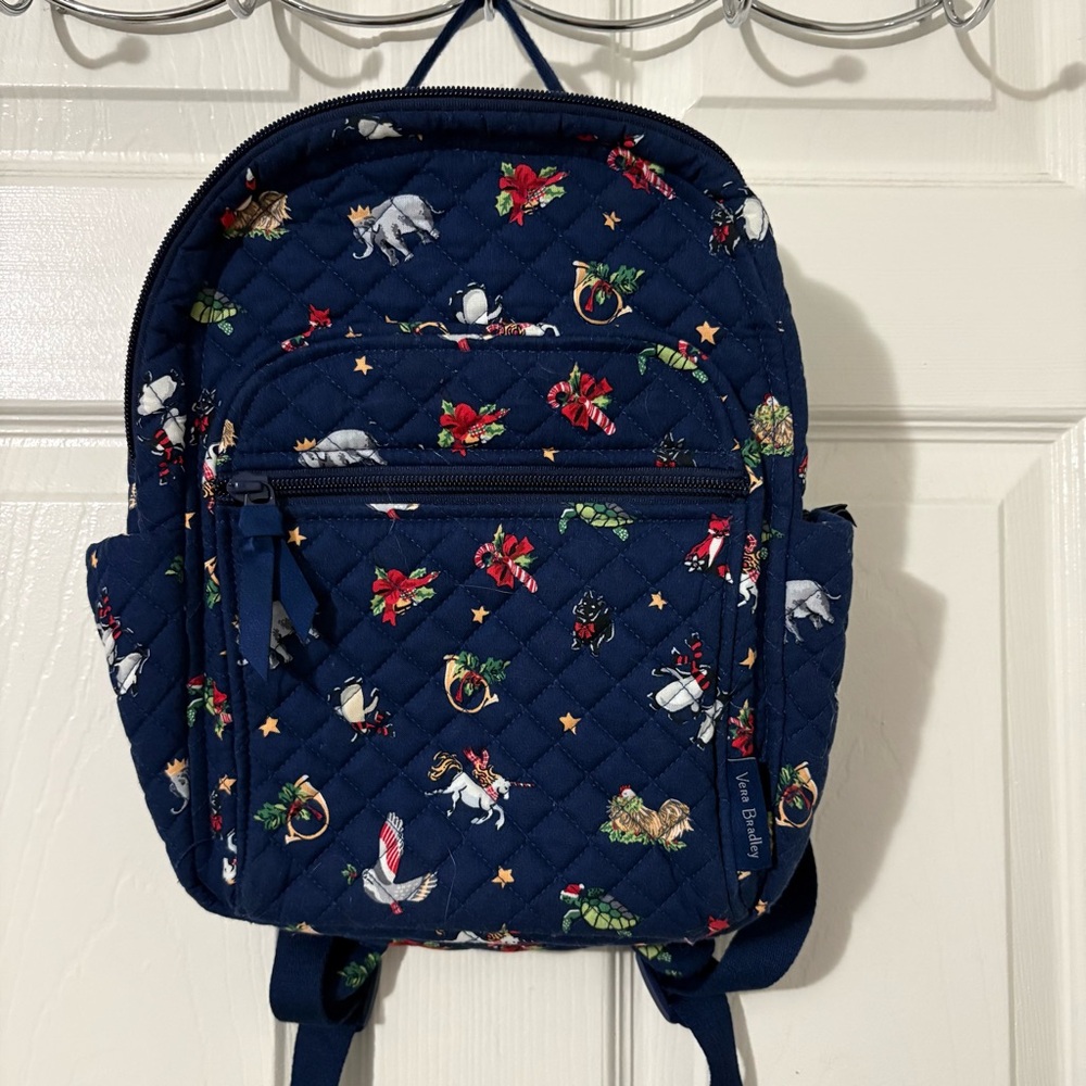 Vera Bradley Small Backpack Bag Quilted Snow Globe Motifs Navy